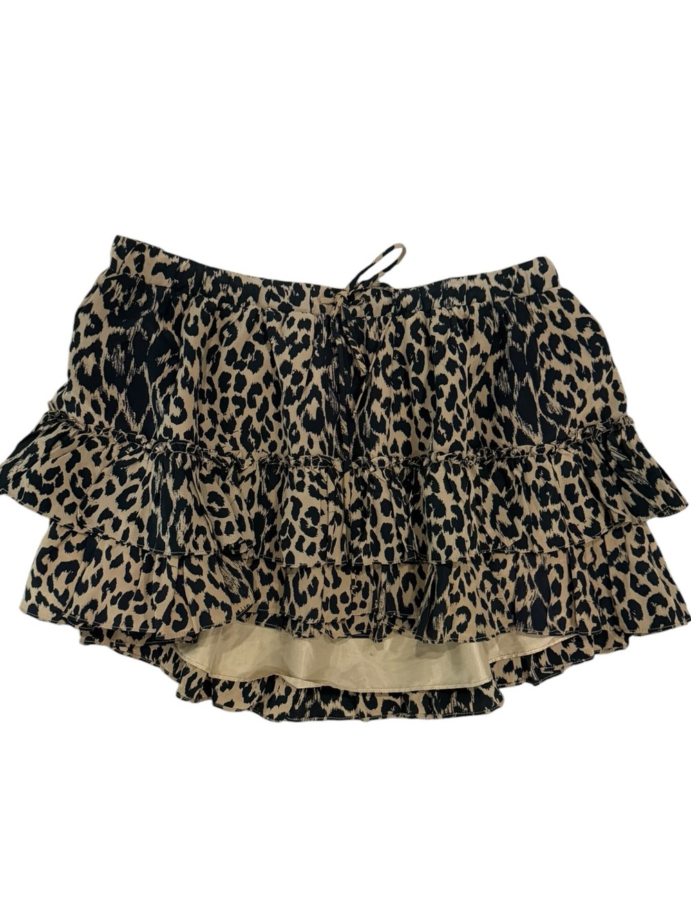 Elizabeth and James Silk Leopard Ruffle Tiered Mini Skirt  Black/tan Size Small